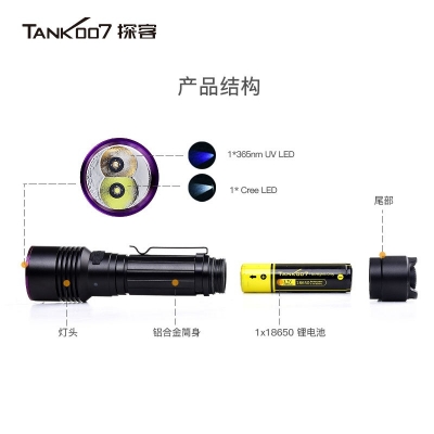 TANK007探客UV122雙光手電筒戶外徒步探險(xiǎn)紫光鑒定手電